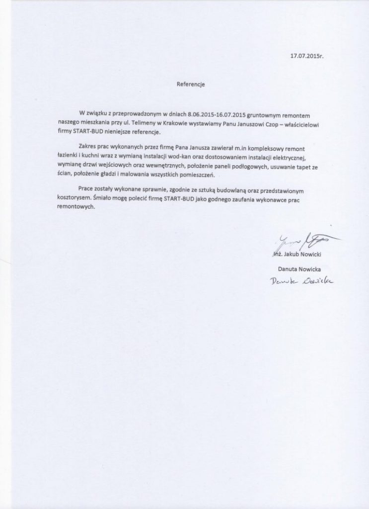 referencja klienta - remont mieszkania
